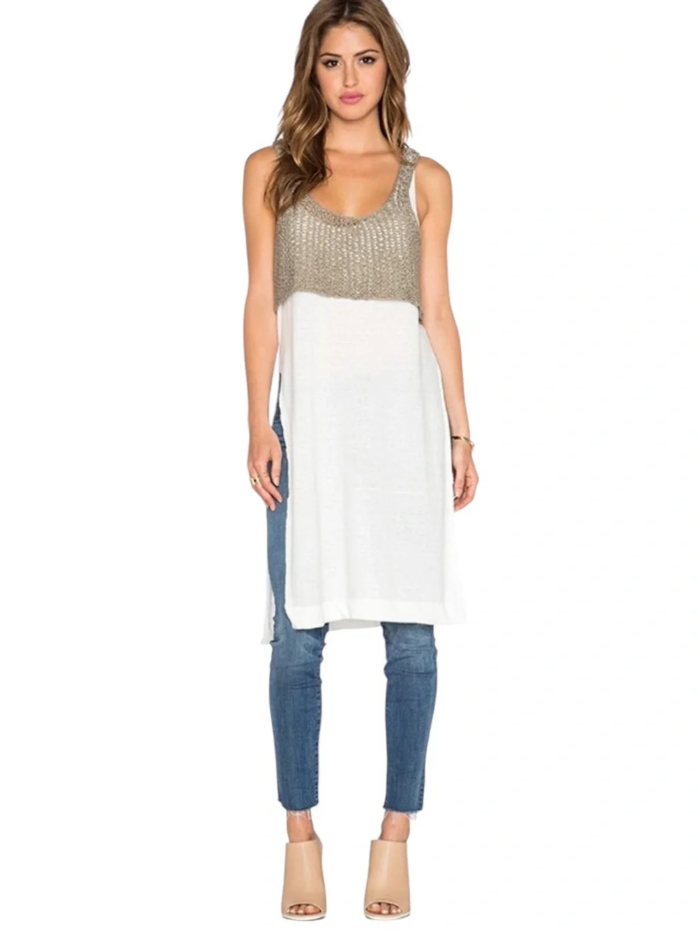 FREE PEOPLE Two Tone Sweater Tank Ivory Medium Excellent Condition